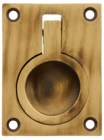Solid Brass Flush Ring Pull In Antique Brass.